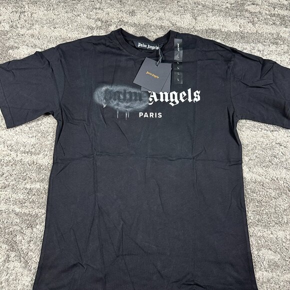 Palm Angels Black Grafitti Logo Paris Black T-Shirt Size Large - Picture 1 of 4